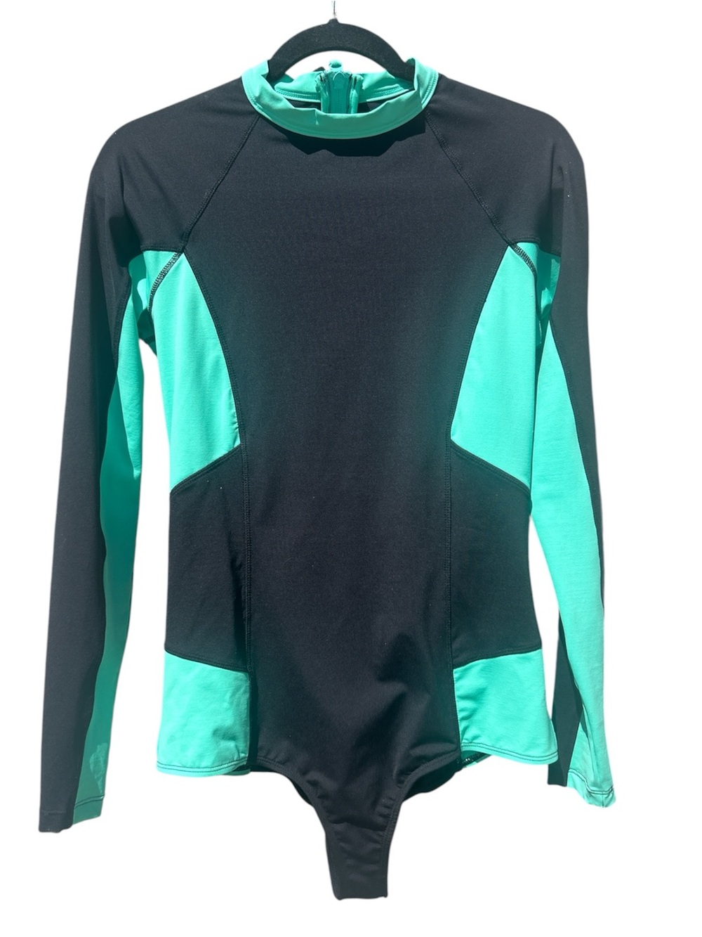 O'Neill Black and Teal Long-Sleeve Women's Surfsuit. Cheeky Coverage. Size XL